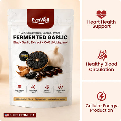 EverWell Fermented Black Garlic Extract + CoQ10 Ubiquinol - 6000mg Odorless Softgels