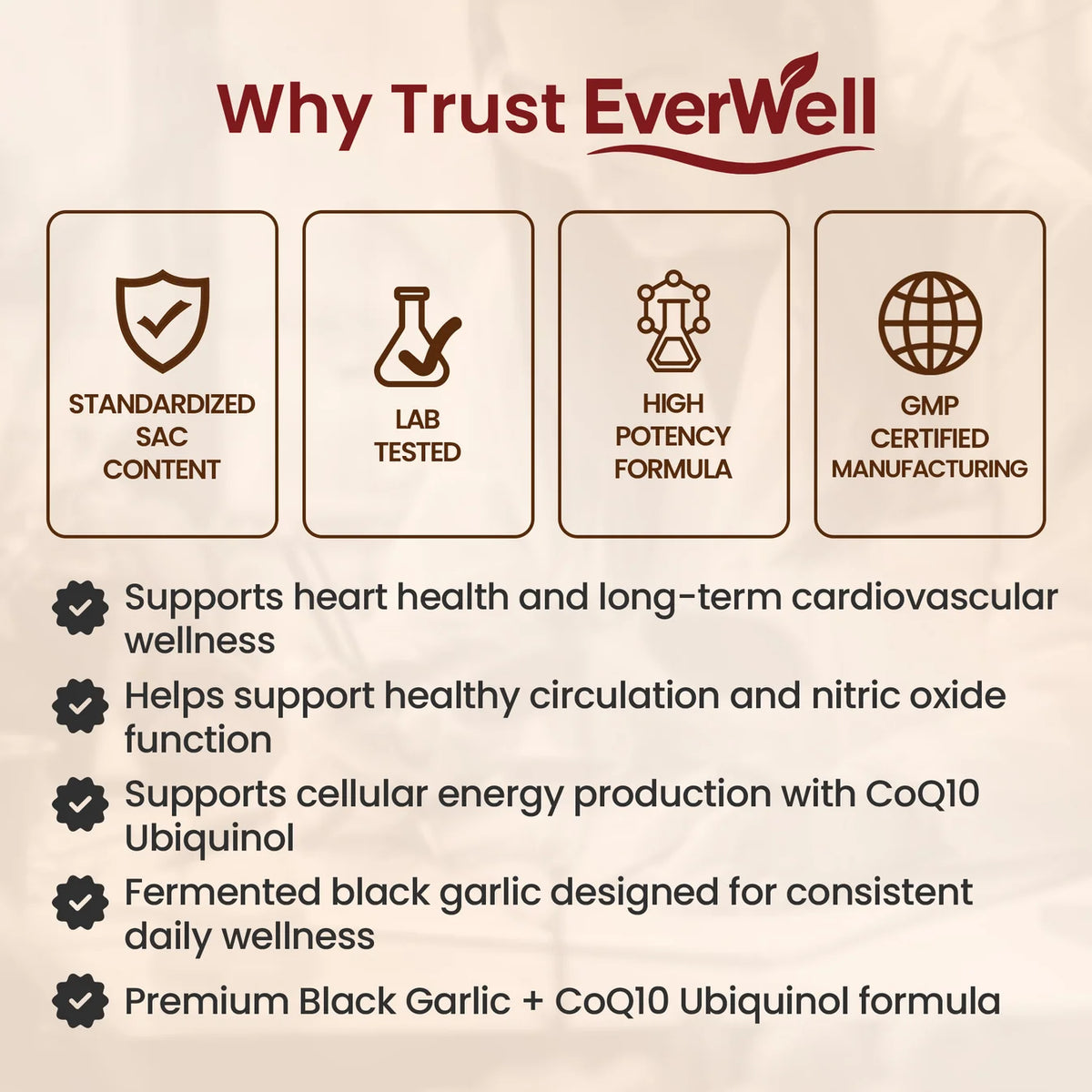 EverWell Fermented Black Garlic Extract + CoQ10 Ubiquinol - 6000mg Odorless Softgels